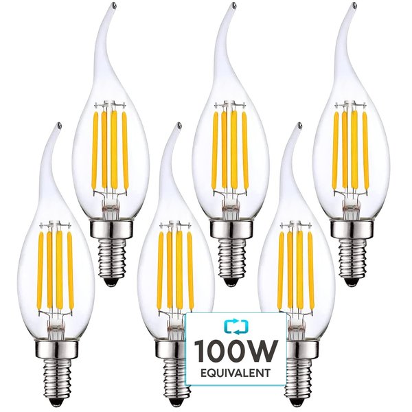 Luxrite CA11 LED Bulbs 7W (100W Equivalent) 800LM 3500K Natural White Dimmable E12 Candelabra Base 6-Pack LR21649-6PK